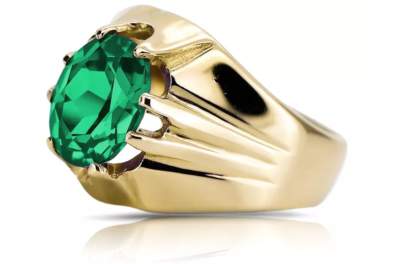 Or jaune 14 carats Émeraude Anneau Style vintage vrc016y